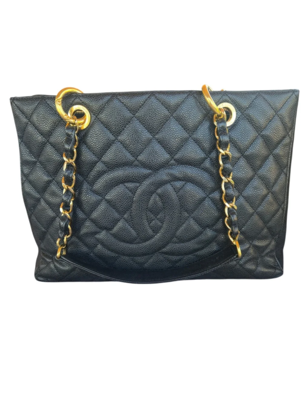 CHANEL Grand Shopping Tote GST Black Caviar Quilted Gold Hardware